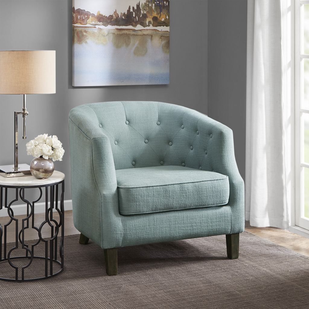 

Madison Park - Ansley Chesterfield Barrel Chair - Dusty Aqua - See below