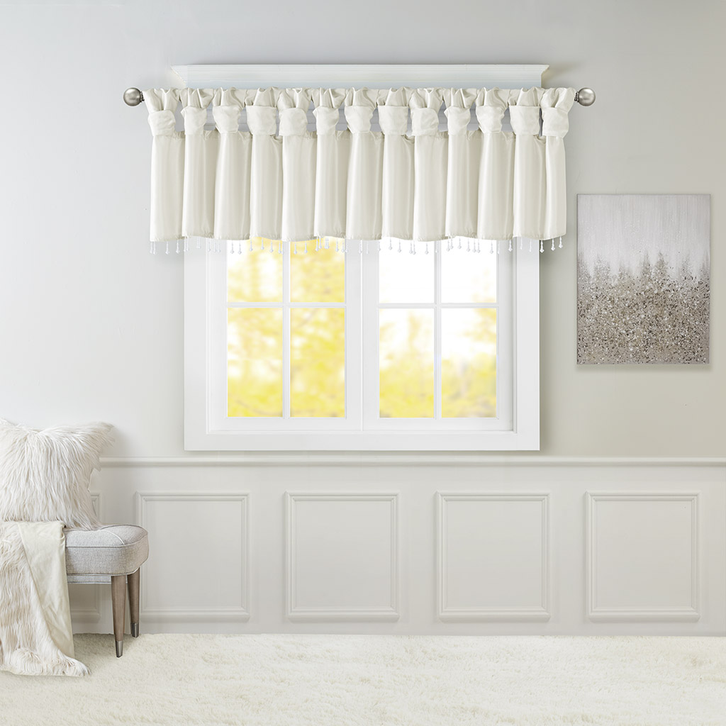 

Madison Park - Emilia Lightweight Faux Silk Valance With Beads - White - 50x26