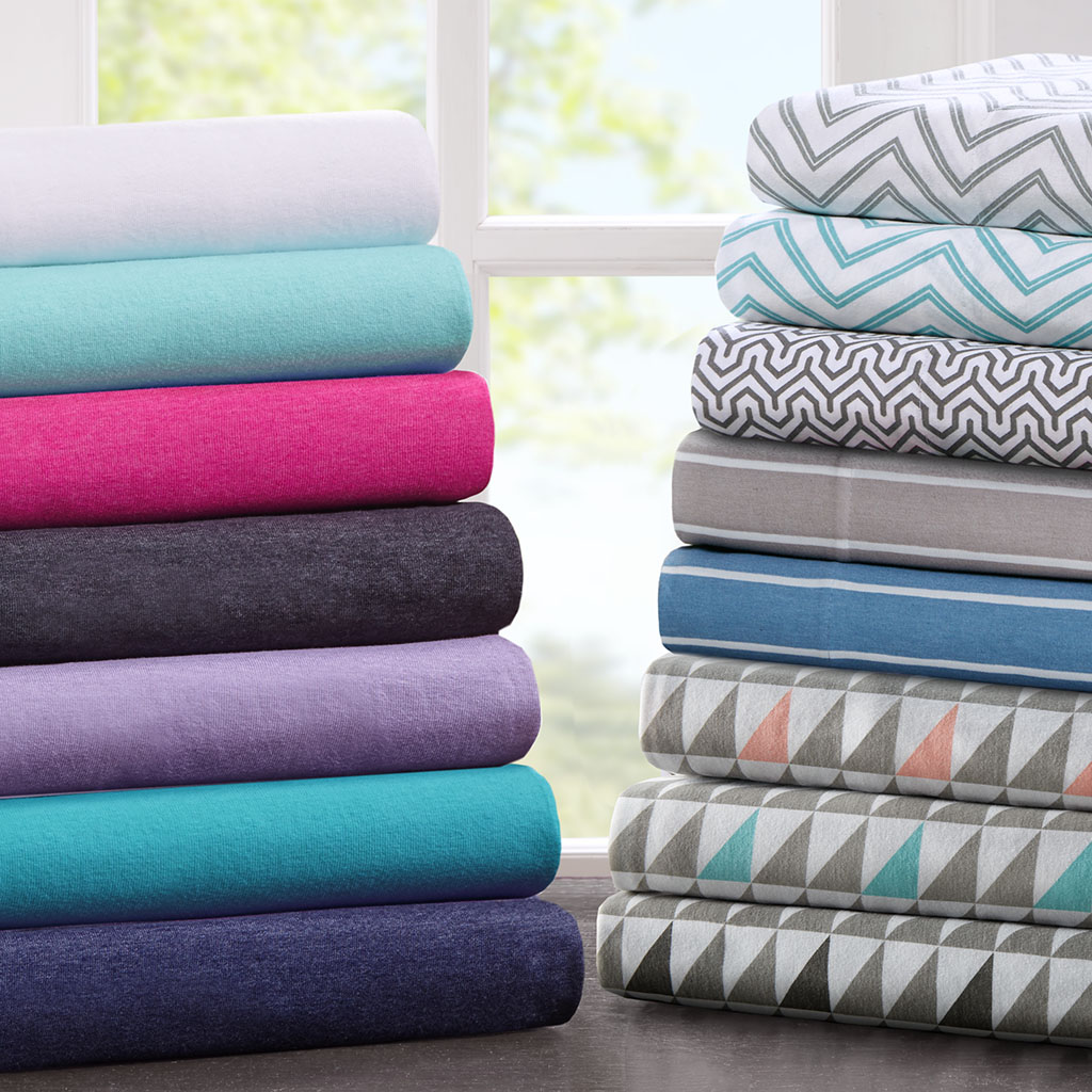 

Intelligent Design - Cotton Blend Jersey Knit All Season Sheet Set - Navy Stripe - Full