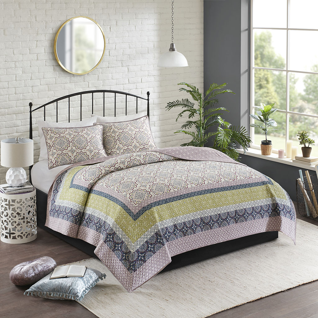 

Madison Park - Piper 3-Piece Reversible Printed Coverlet Set - Dusty Purple - King/Cal King