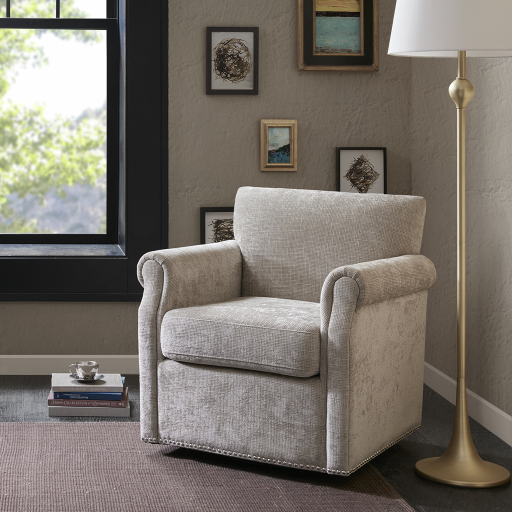 

Madison Park - Aldrich Swivel Chair - Cream - See below