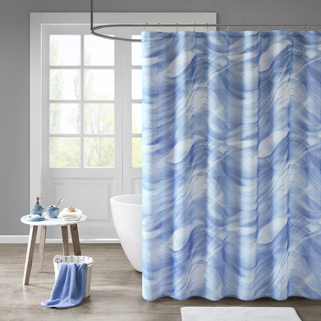 

Madison Park - Marina Printed Sheer Shower Curtain with Liner - Blue - 72x72