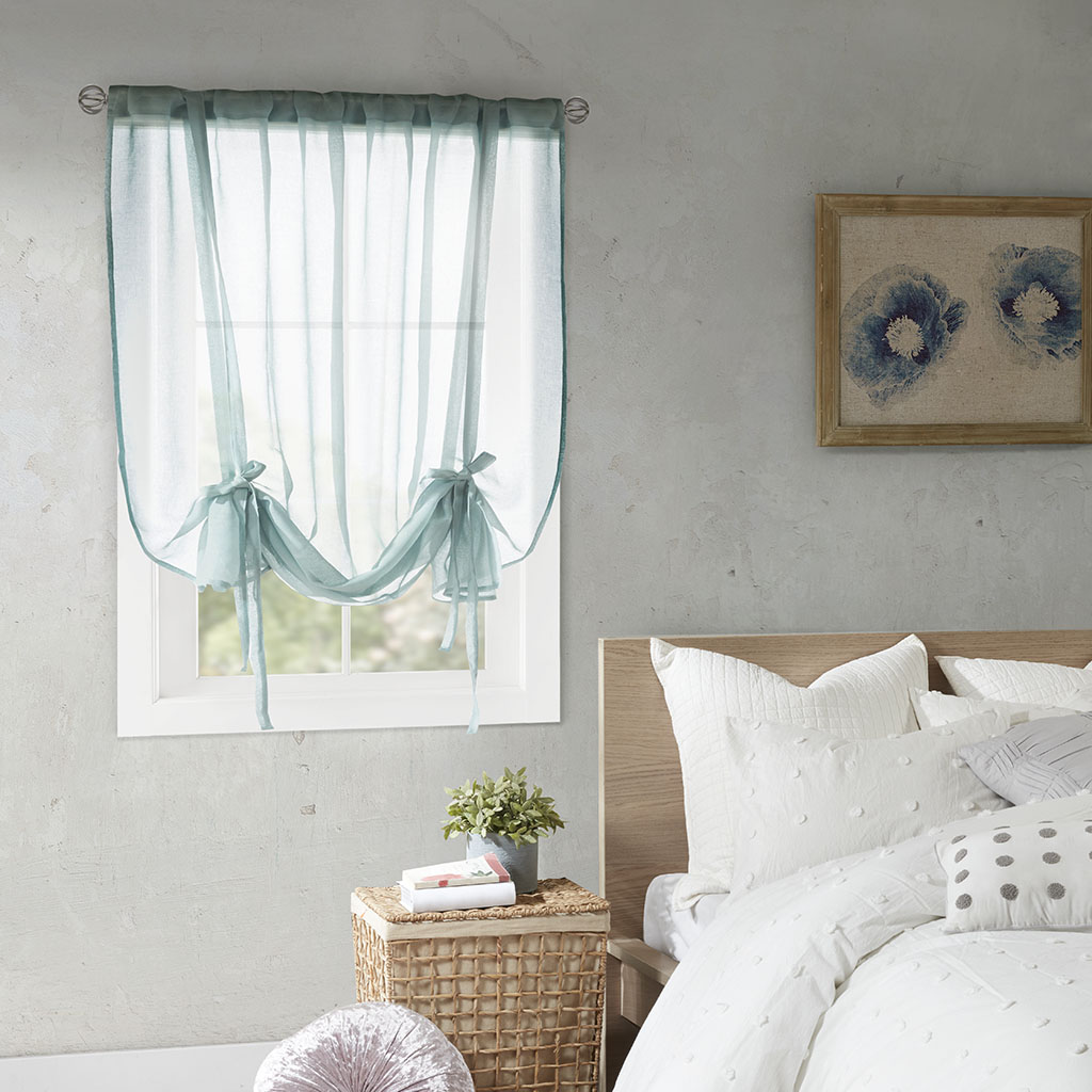 

Intelligent Design - Halle Vertical Tie-Up Rod Pocket Sheer Window Curtain - Aqua - 45"W x 63"L