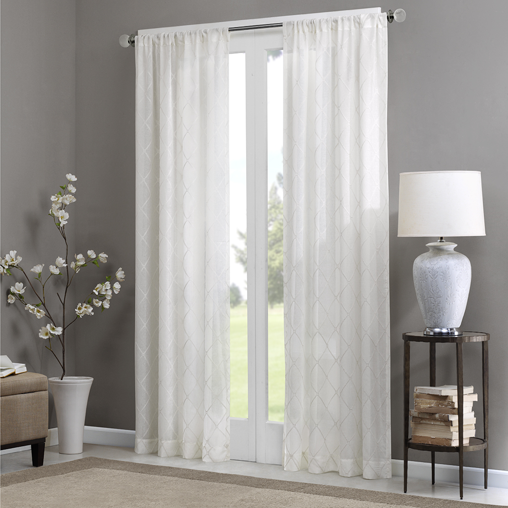 

Madison Park - Irina Diamond Sheer Window Curtain - White - 95" Panel