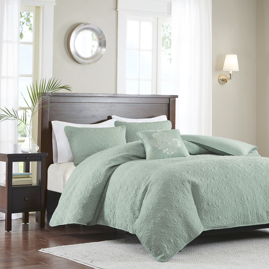 

Madison Park - Quebec 4 Piece 2-in-1 Duvet Set - Seafoam - King/Cal King