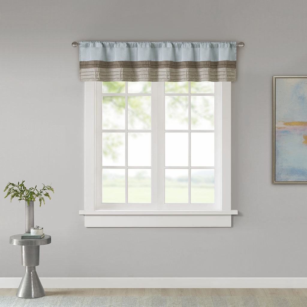 

Madison Park - Amherst Polyoni Pintuck Window Valance - Blue - 50x18