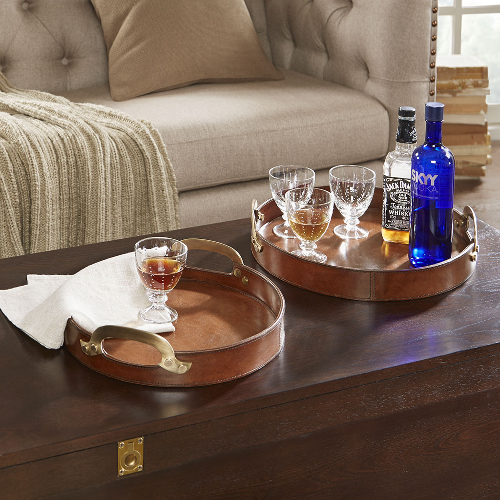 

Madison Park Signature - Camryn Leather Round Tray with Metal Handle - Brown - Medium