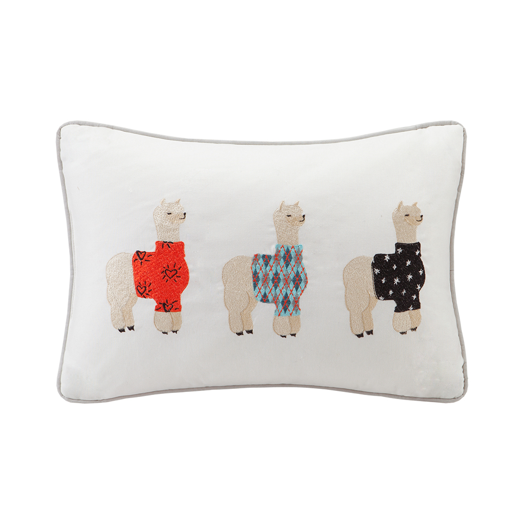 

HipStyle - Sweater Weather Alpaca Embroidered Cotton Oblong Pillow - Grey - 14x20