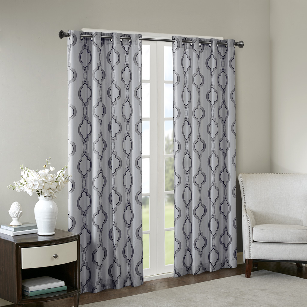 

Madison Park - Harlan Faux Silk Embroidery Window Panel - Grey - 50x84