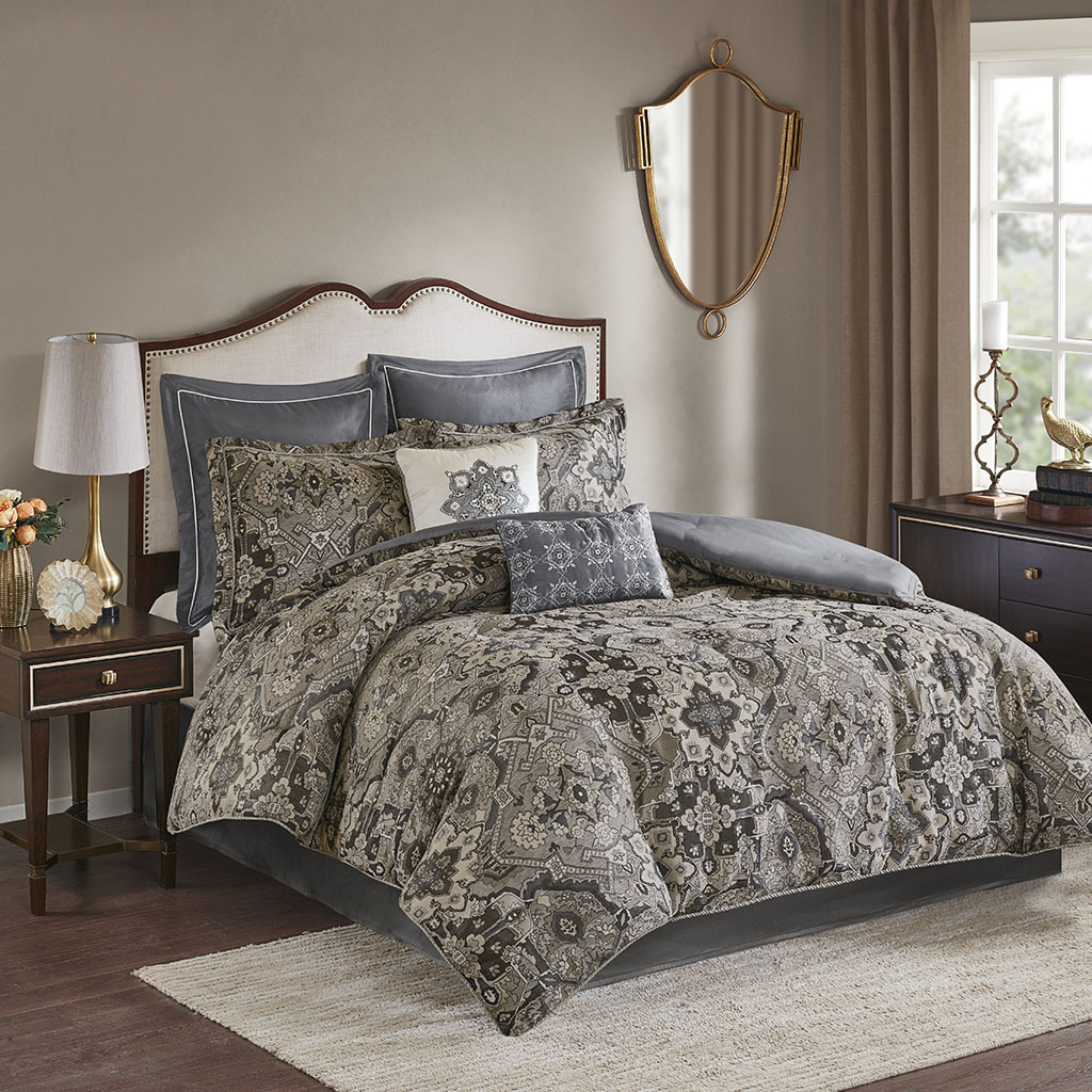 

Madison Park - Hillrose 8 Piece Chenille Jacquard Comforter Set - Neutral - King