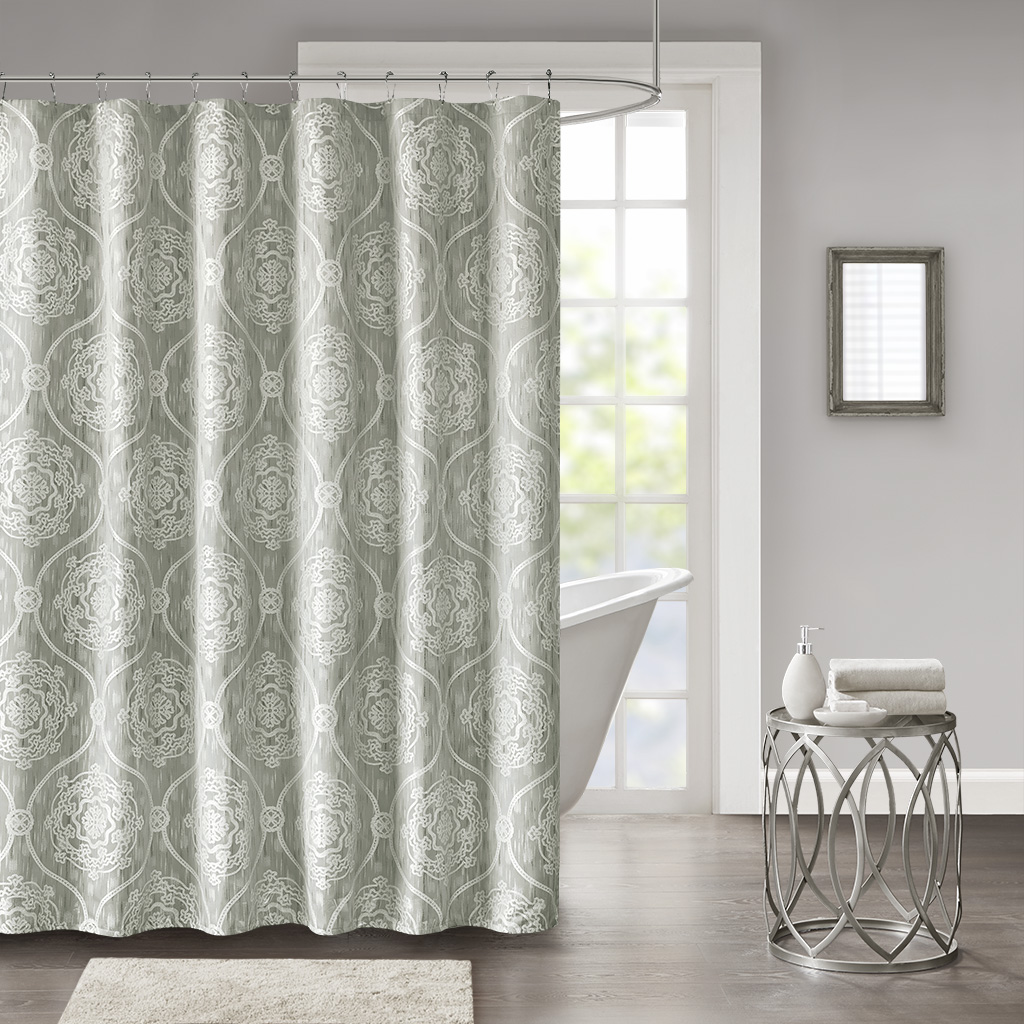 

Madison Park - Dora Jacquard Shower Curtain - Silver - 72x72