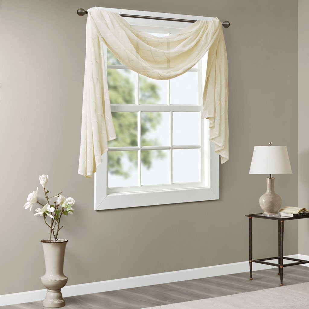 

Madison Park - Irina Diamond Sheer Embroidered Window Scarf - Ivory - 50x216