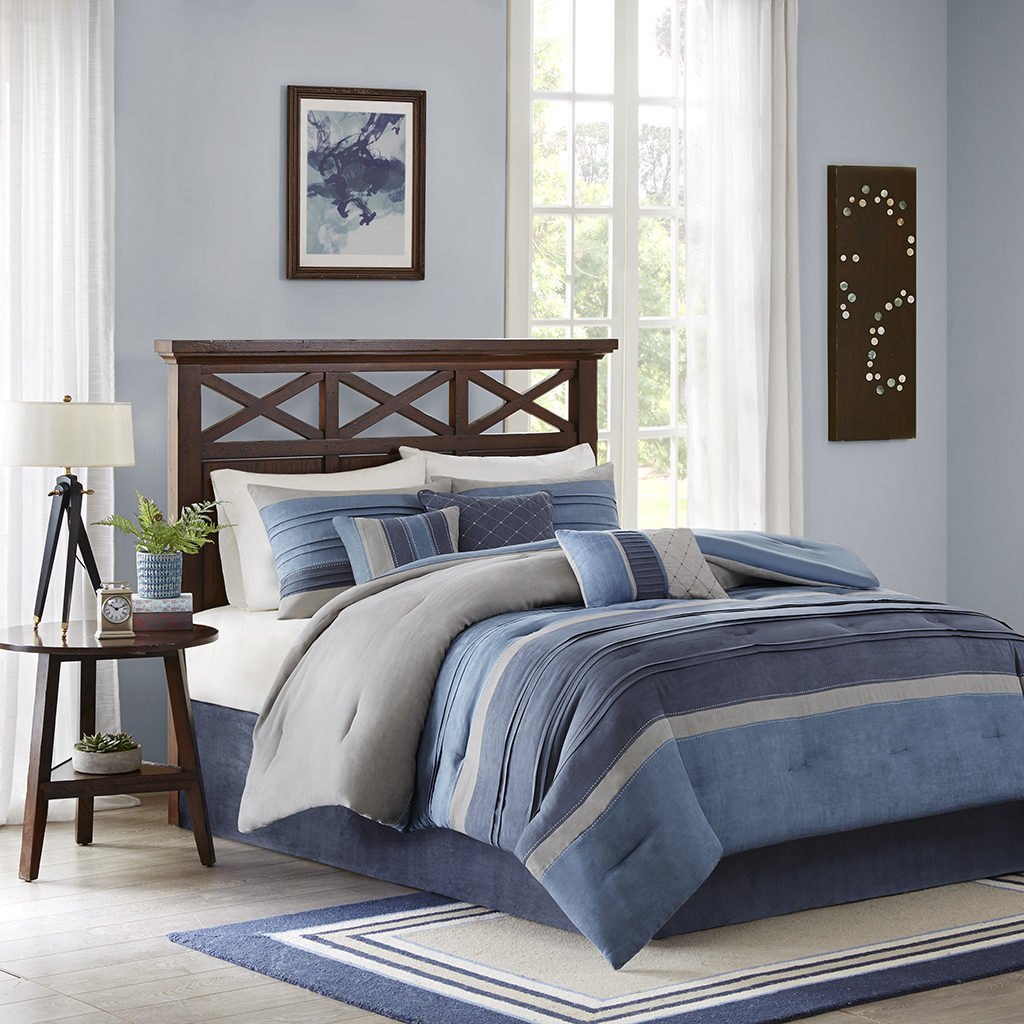 

Madison Park - Collins 7 Piece Comforter Set - Navy - Queen