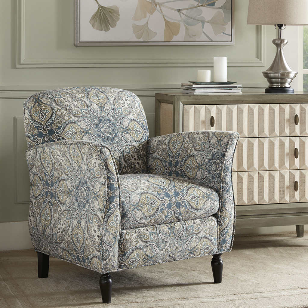 

Madison Park - Escher Accent Chair - Blue Multi/Brown - See below