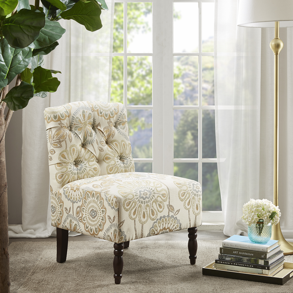 

Madison Park - Lola Tufted Armless Chair - Cream Multi - See below