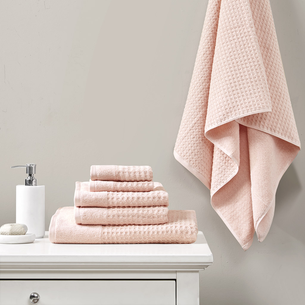 

Madison Park - 6 Piece Spa Waffle Cotton Jacquard Towels Set - Pink - 28x54