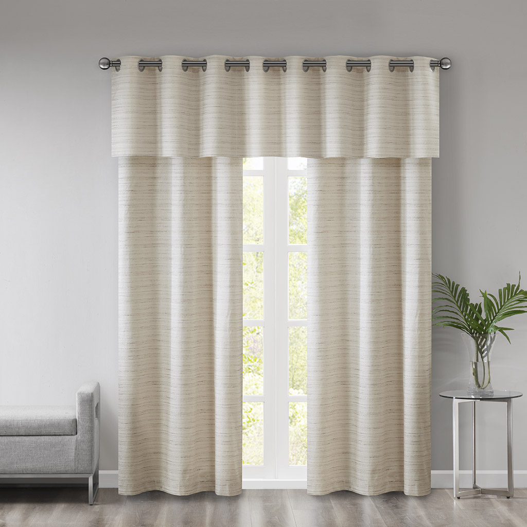 

510 Design - Pike Grasscloth Room Darkening Grommet 3 Piece Window Curtain Set - Ivory - 40x84