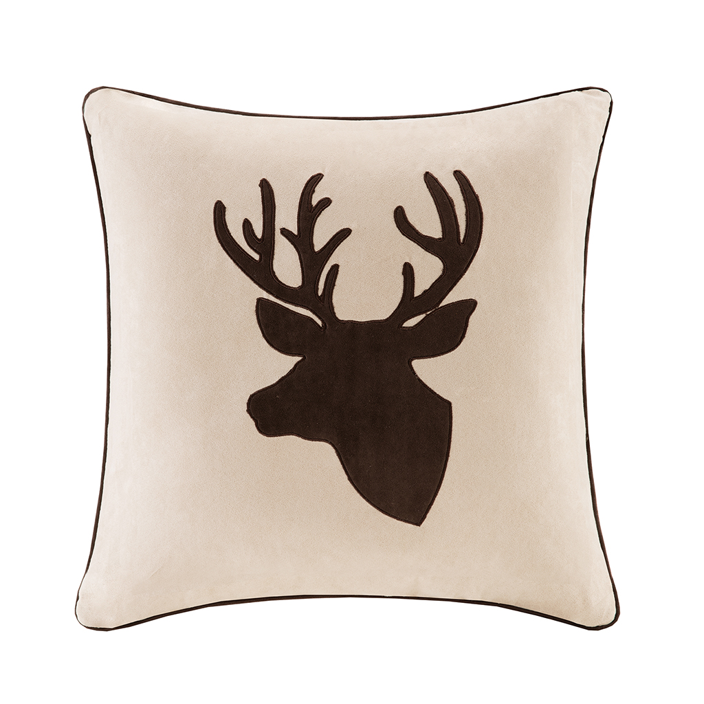 

Madison Park - Deer Embroidered Suede Square Pillow Square Pillow - Tan - 20x20