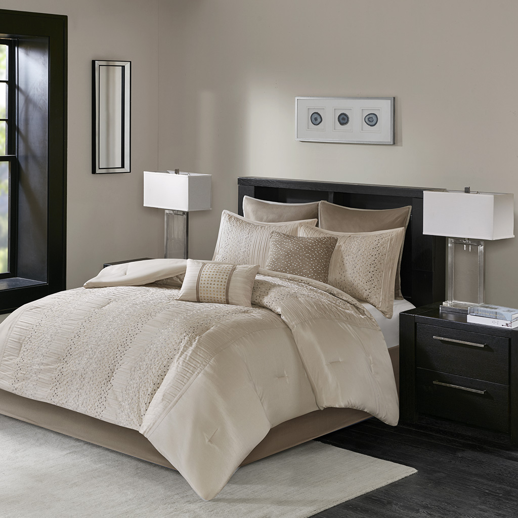

Madison Park - Camelia 8 Piece Embroidered Comforter Set - Natural - Cal King