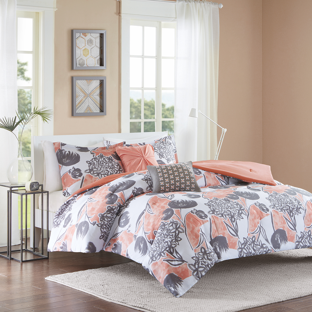 

Intelligent Design - Marie Comforter Set - Coral - Twin/Twin XL