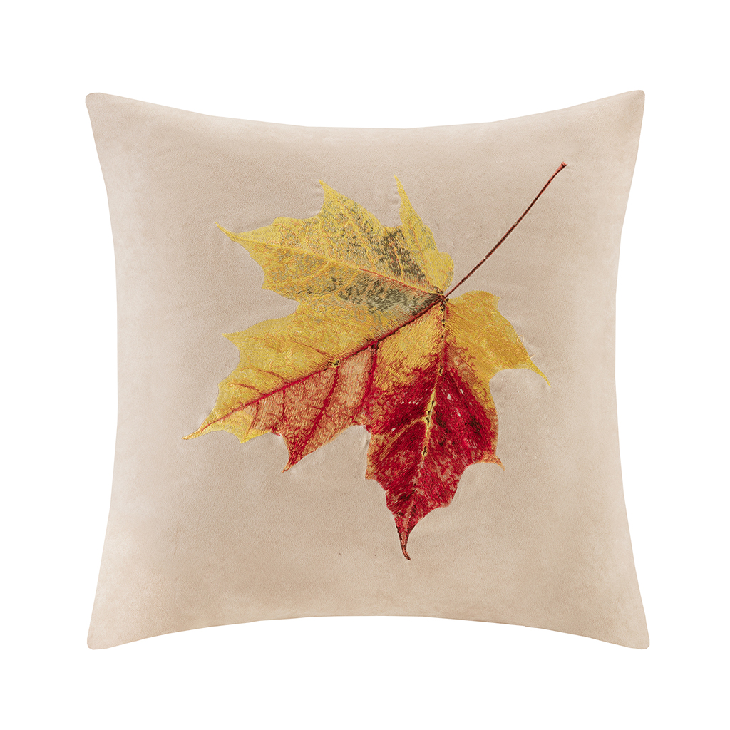 

Madison Park - Leaf Embroidered Square Pillow - Tan - 20x20
