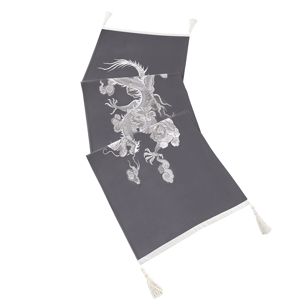 

Natori - Sterling Dragon Embroidered Cotton Sateen Bed Runner - Grey - 25x80