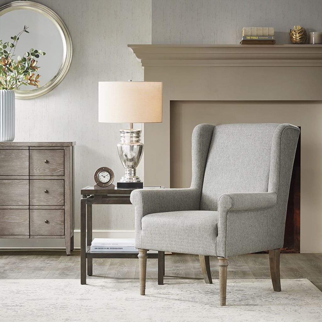 

Martha Stewart - Annabelle Wingback Accent Chair Round Arms - Grey - See below