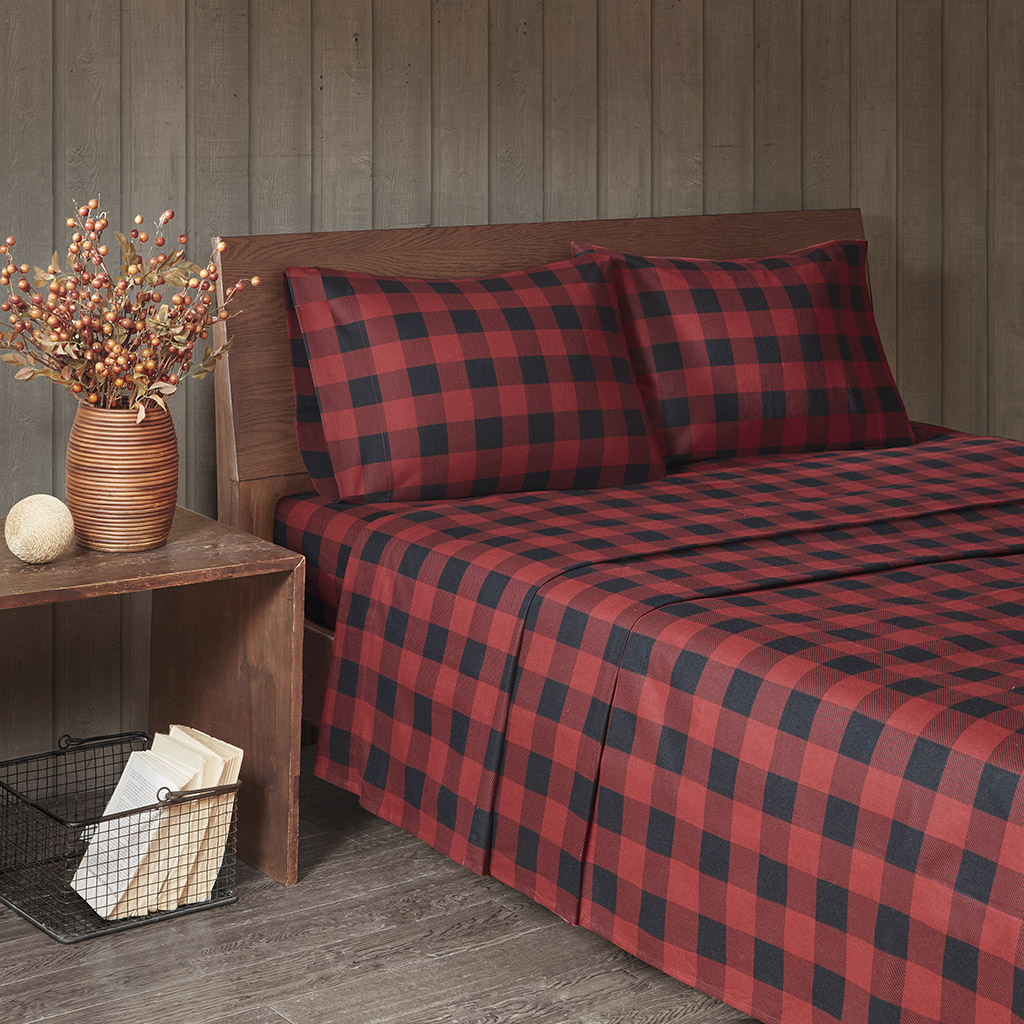 

Woolrich - Flannel Cotton Sheet Set - Red/Black Buffalo Check - Cal King