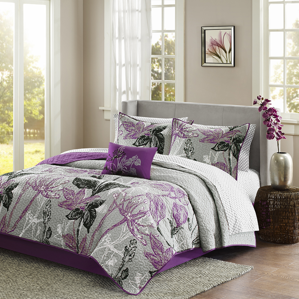 

Madison Park Essentials - Claremont Complete Coverlet and Cotton Sheet Set - Purple - King