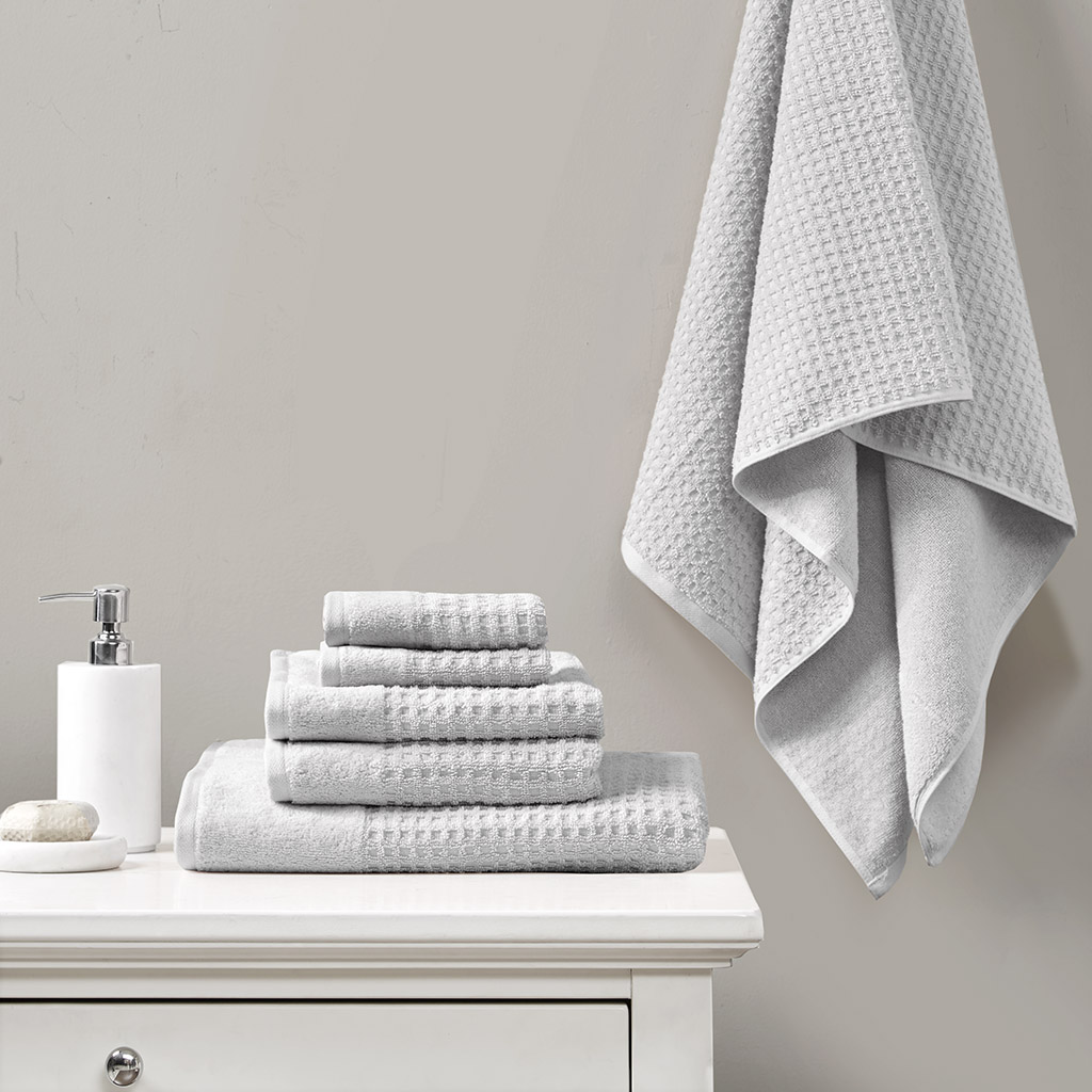 

Madison Park - 6 Piece Spa Waffle Cotton Jacquard Towels Set - Grey - 28x54