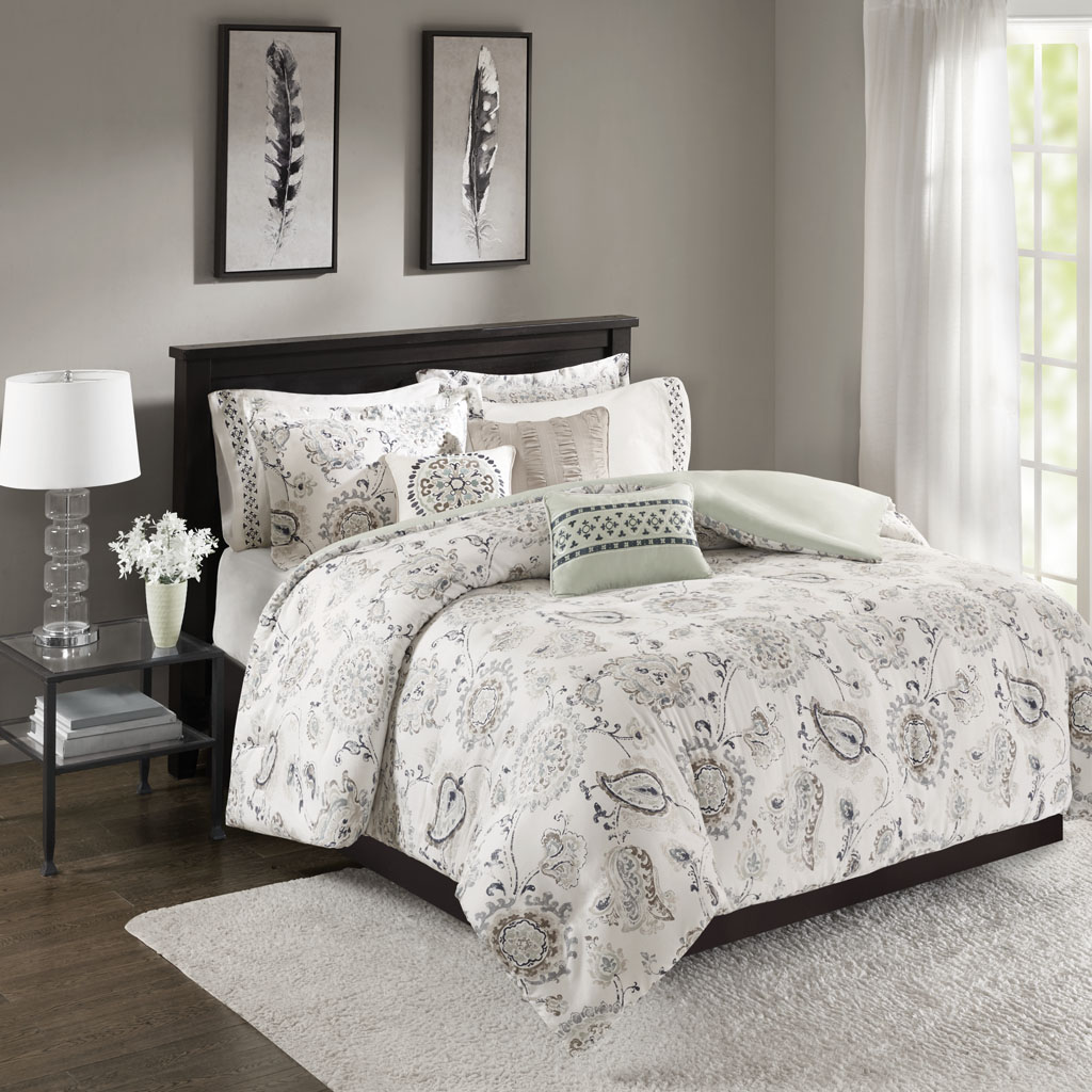

Madison Park - Bonnie 8 Piece Cotton Sateen Duvet Cover Set - Blue - Full/Queen