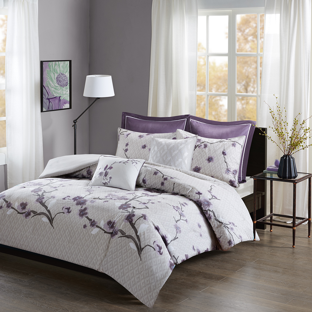 

Madison Park - Holly 7 Piece Cotton Duvet Cover Set - Purple - Full/Queen