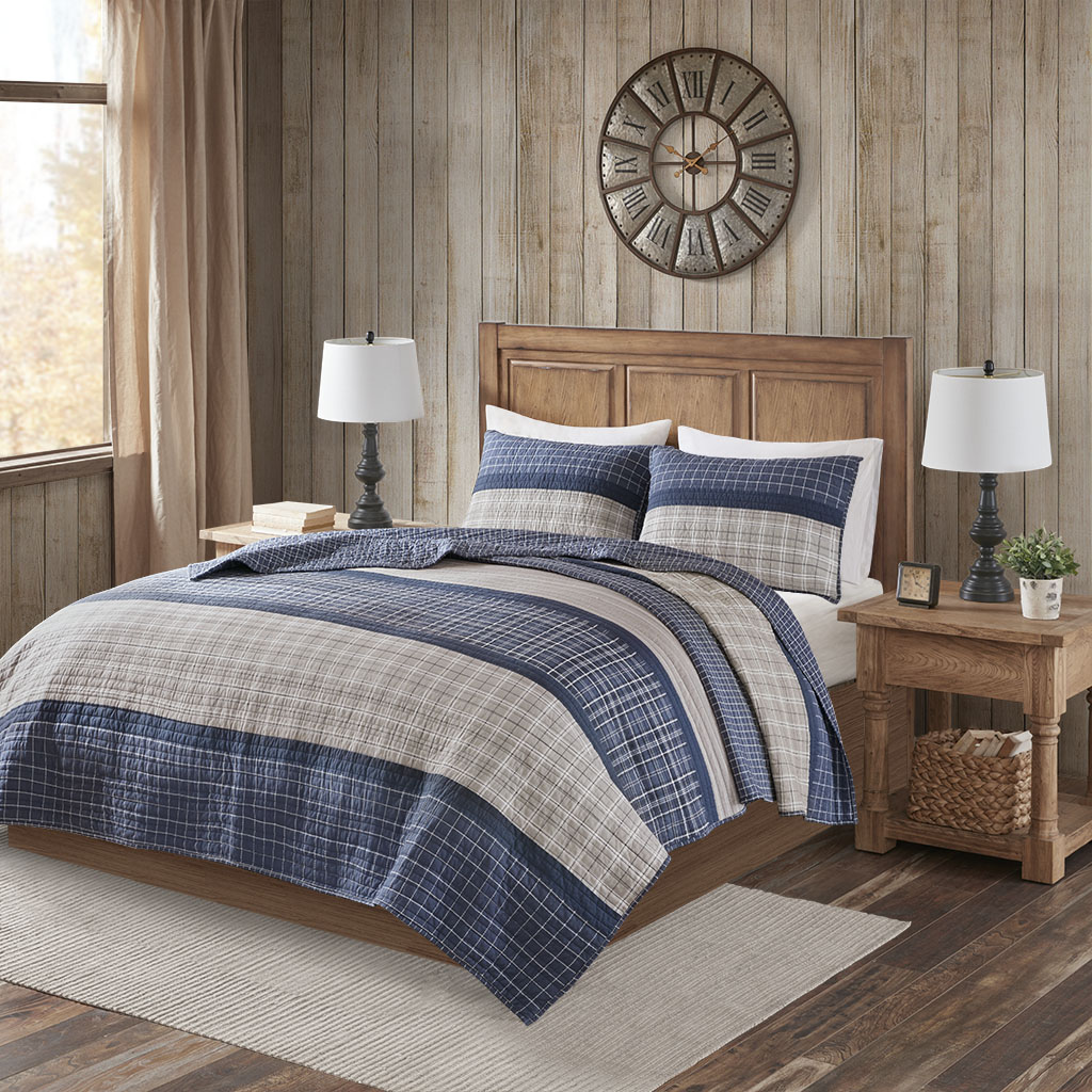 

Woolrich - Flagship Reversible Cotton Oversized Quilt Mini Set - Blue/Grey - Full/Queen