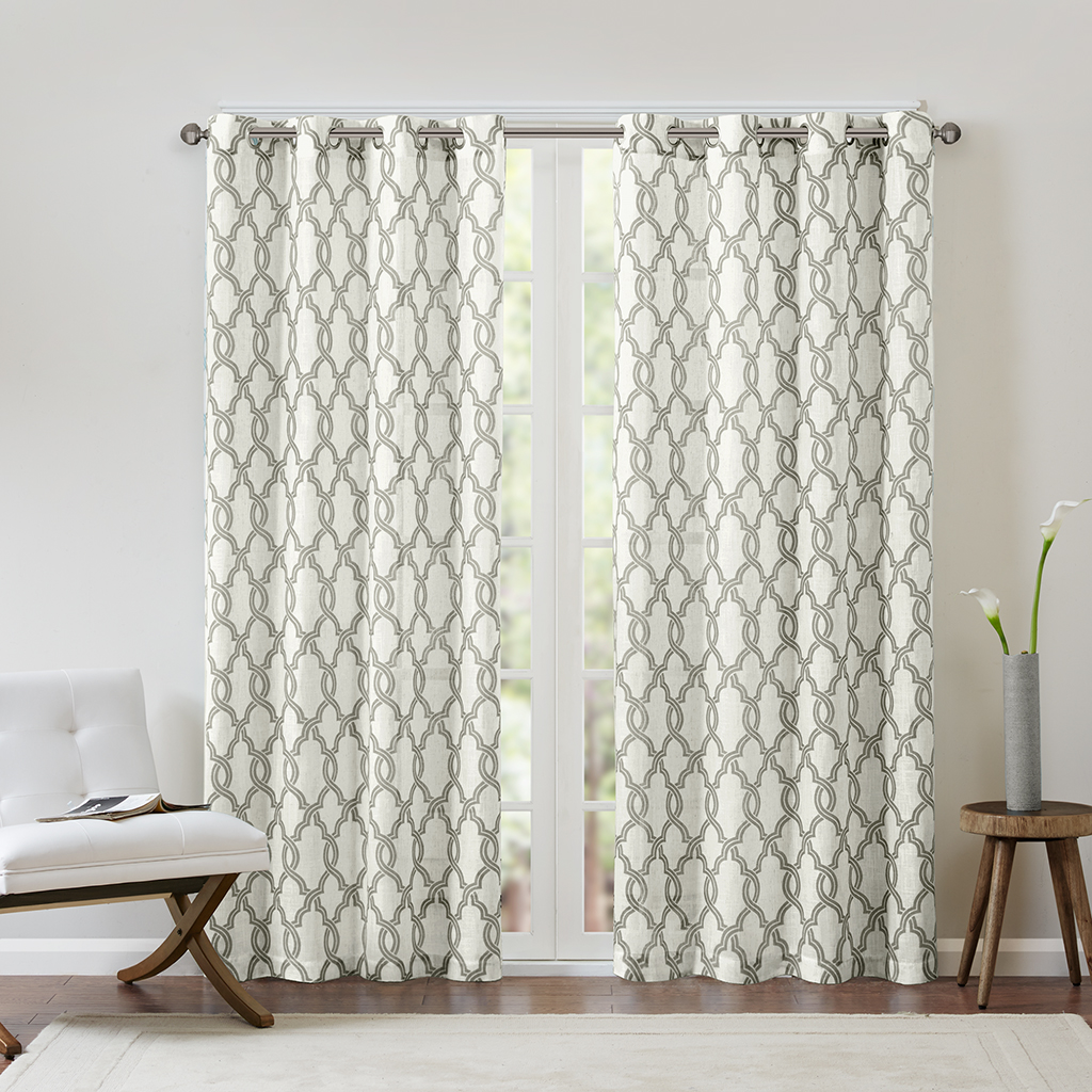 

Madison Park - Bond Textured Fretwork Printed Panel - Grey/Beige - 95" Panel