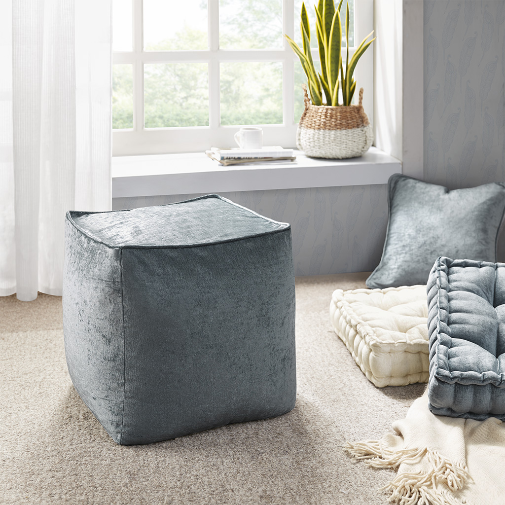 

Intelligent Design - Aria Chenille Square Pouf - Aqua - 18x18x18