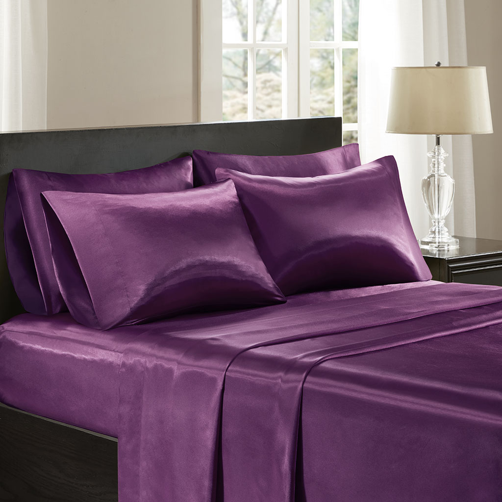 

Madison Park Essentials - Satin Wrinkle-Free Luxurious 6-Piece Sheet Set - Purple - King