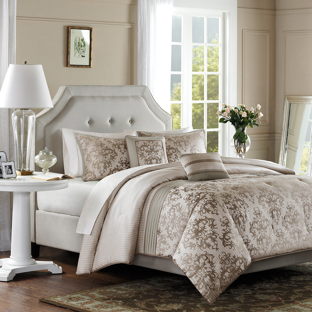 

Home Essence - Baylor 5 Piece Comforter Set - Tan - King