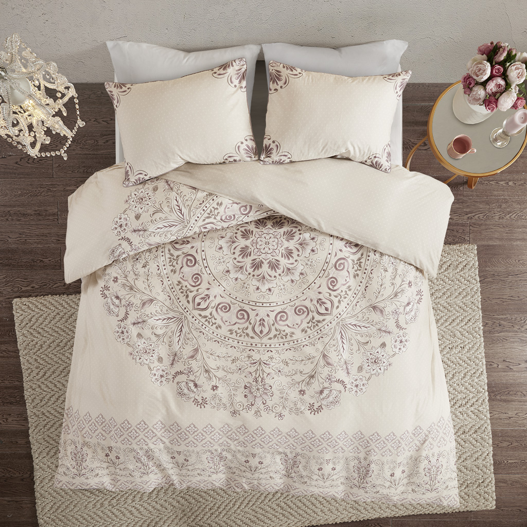 

Madison Park - Elise 3 Piece Cotton Printed Reversible Duvet Cover Set - Purple - Full/Queen