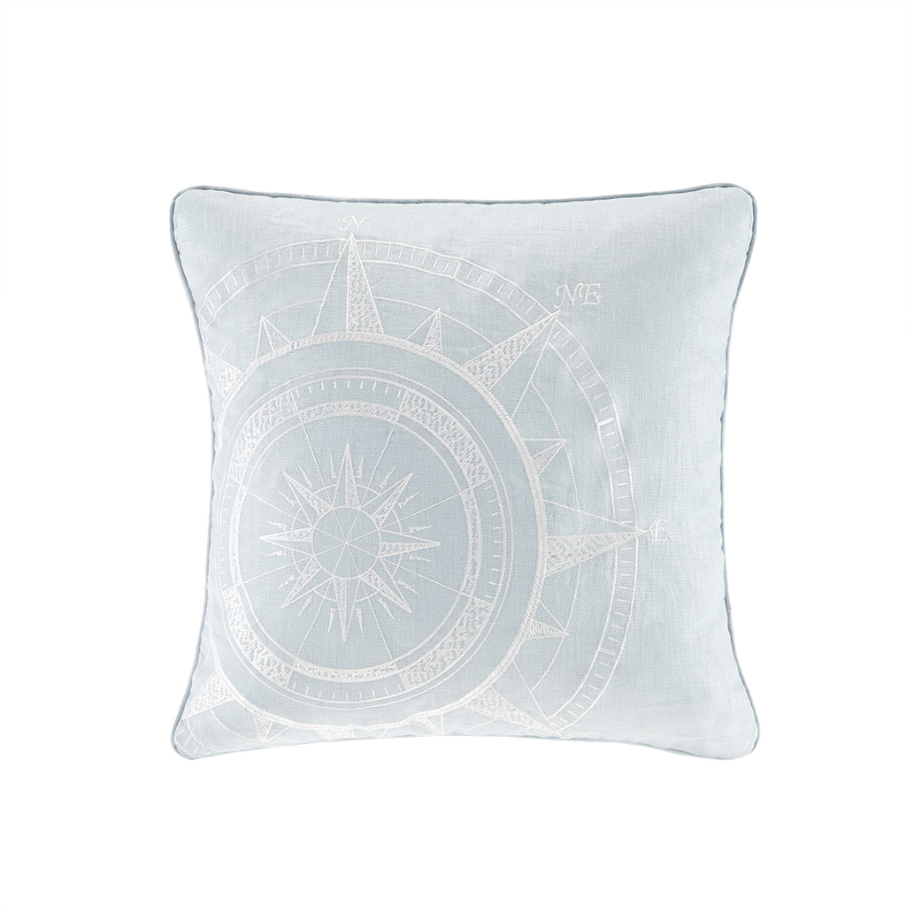 

Harbor House - Steer Compass Linen Embroidery Square Dec Pillow - Blue - 20x20