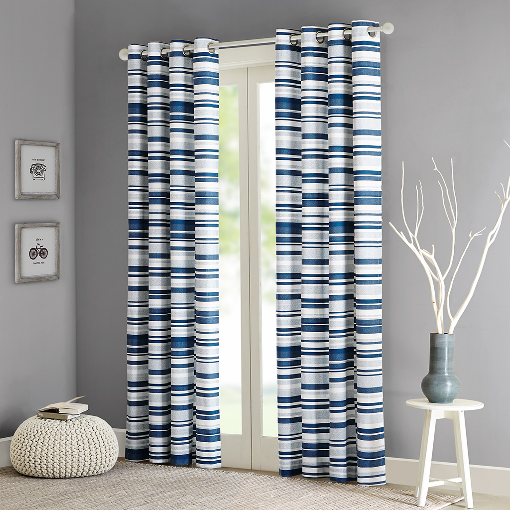 

Intelligent Design - Sadie Cotton Stripe Printed Curtain - Blue - 63" Panel