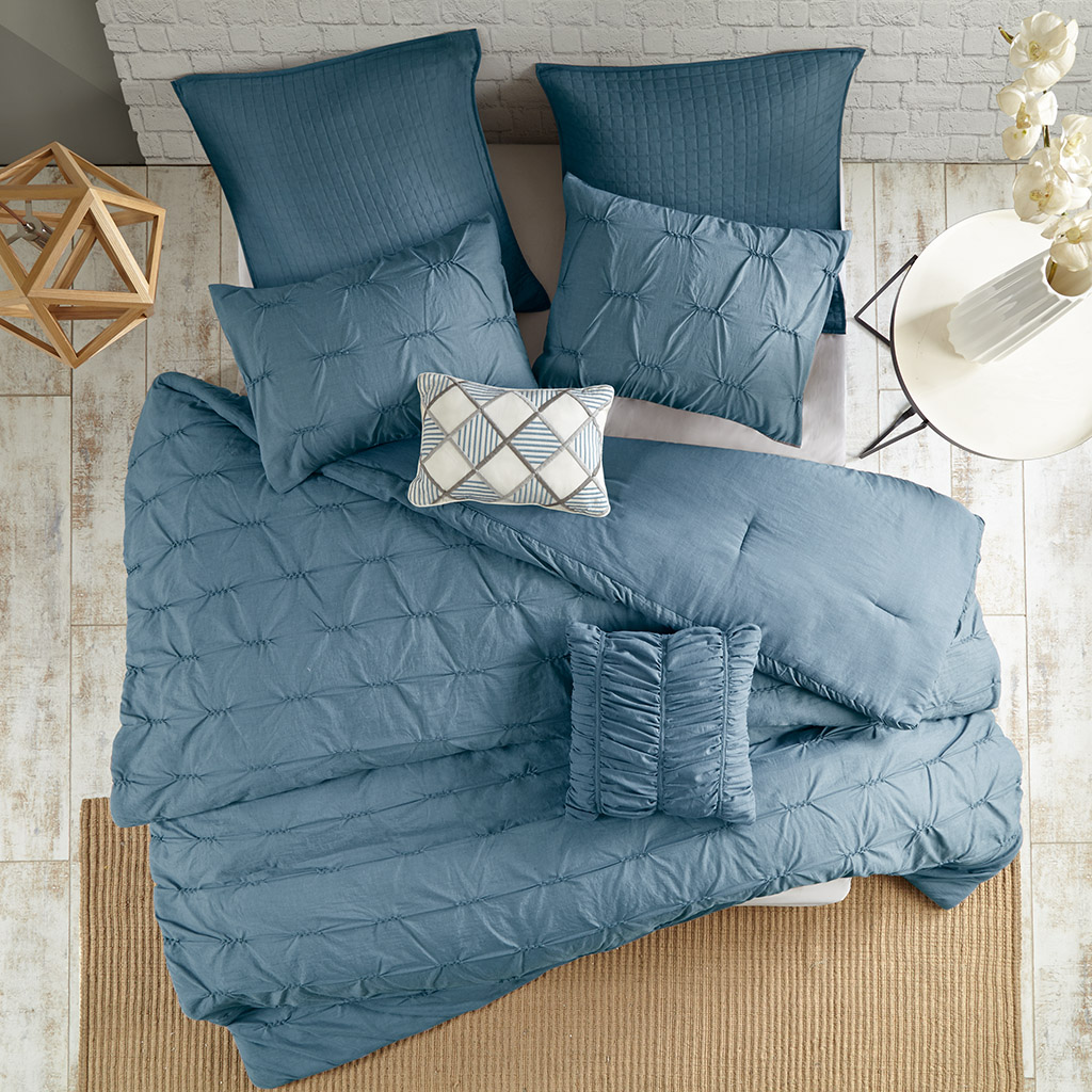 

Urban Habitat - Karter 7 Piece Embroidered Comforter Set - Blue - Full/Queen