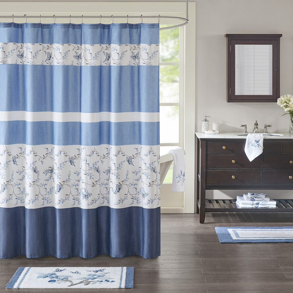 

Madison Park - Solandis Cotton Printed Shower Curtain - Blue - 72x72