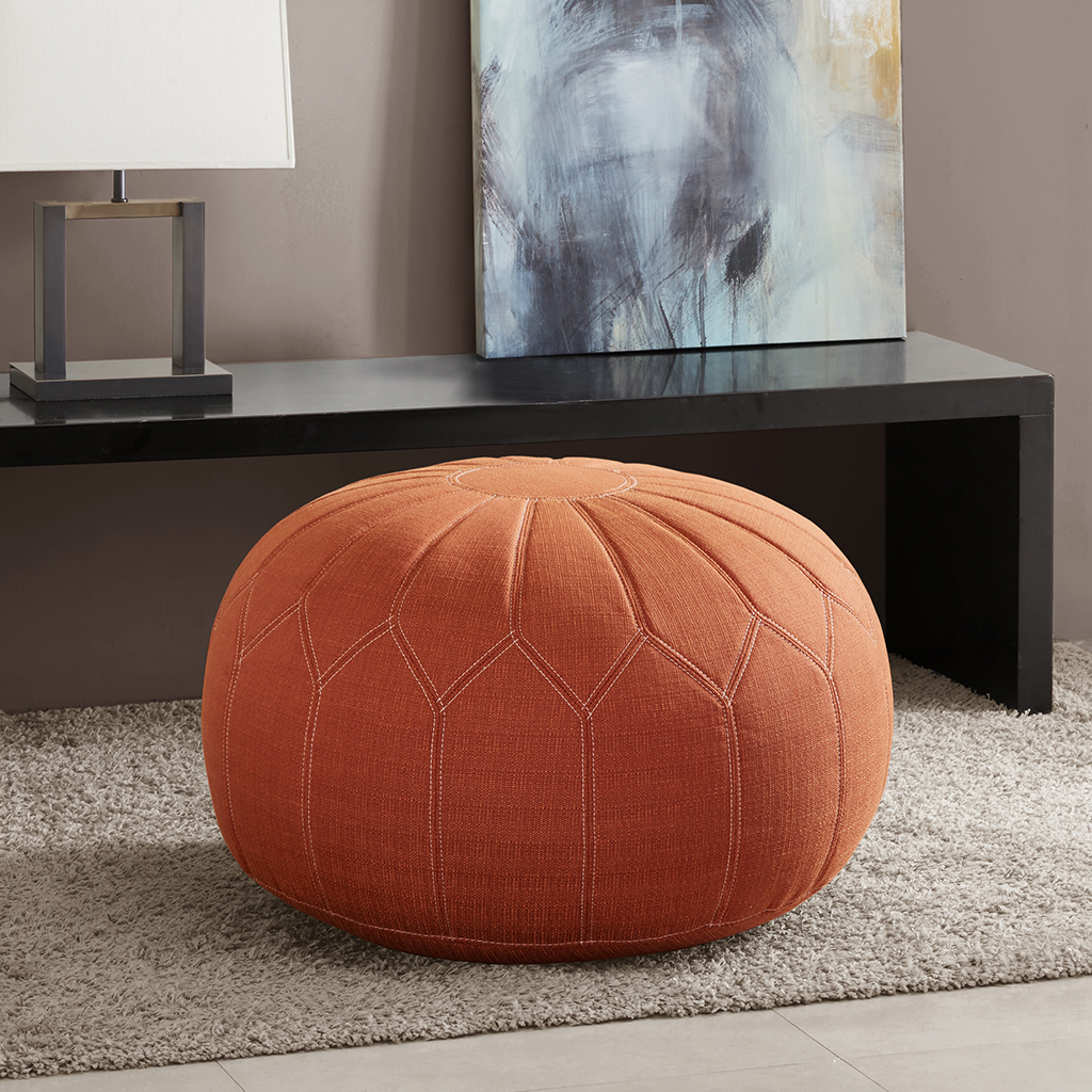 

Madison Park - Kelsey Round Pouf Ottoman - Orange - See below