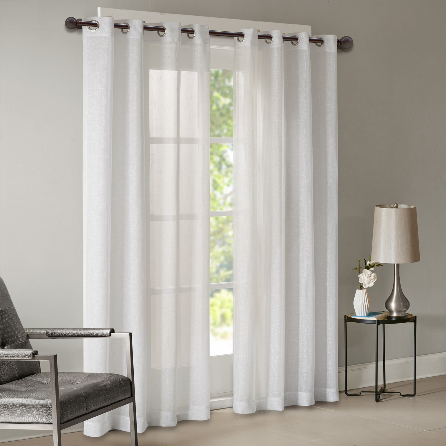 

Madison Park - Jewel Metallic Solid Window Panel - White - 50x84