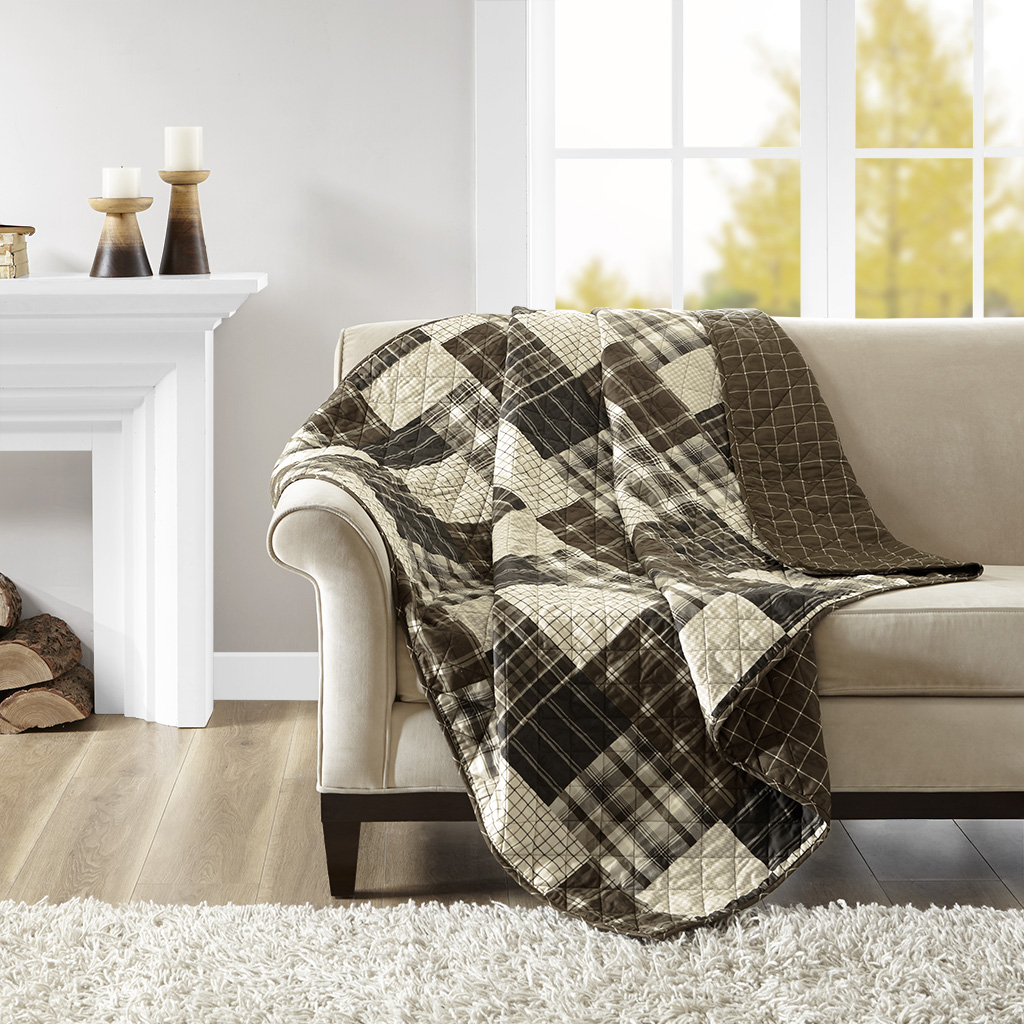 

Madison Park - Timber Reversible Oversized Quilted Throw - Black/Brown - 60x70