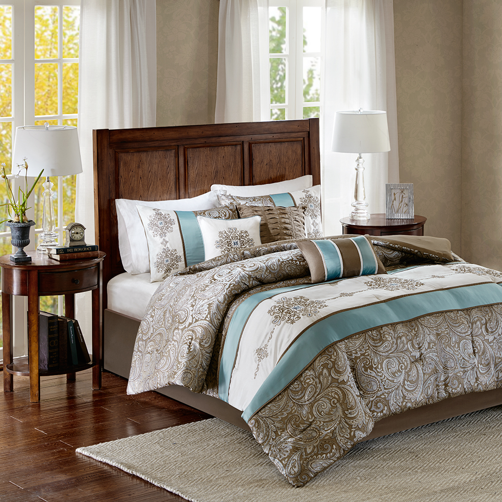 

Madison Park - Caroline Jacquard 7 Piece Comforter Set - Blue - King