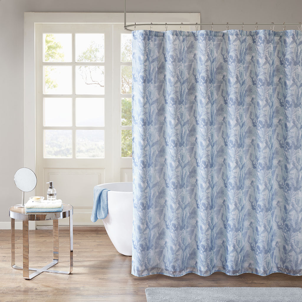 

Madison Park - Mahi Printed Watercolor Sheer Shower Curtain with Lining - Aqua/Indigo - 72x72