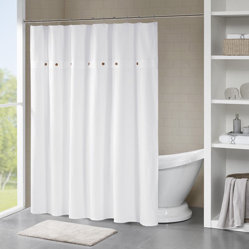

Madison Park - Finley 100% Cotton Waffle Weave Textured Shower Curtain - White - 72x72