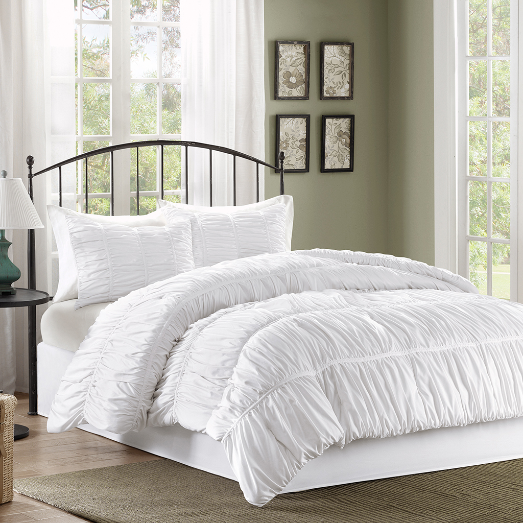 

Madison Park - Priscilla Duvet Cover Mini Set - White - Full/Queen