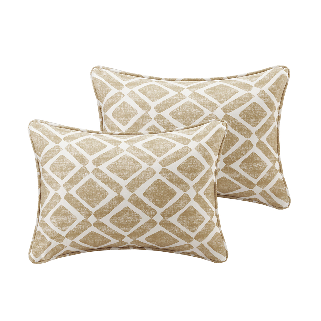 

Madison Park - Delray Diamond Printed Oblong Pillow Pair - Tan - 14x20